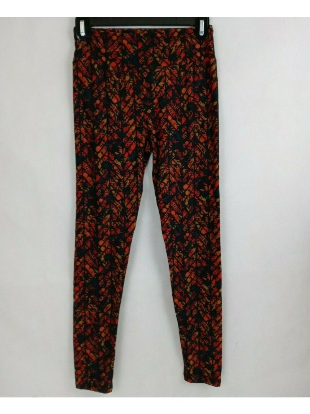 New LuLaRoe One Size Leggings Black With ORange Fall Leaves Design